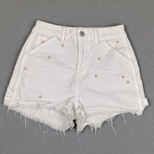 American Eagle Cutoff Mini Denim Shorts Size 00 White Micro Floral Carpenter EC